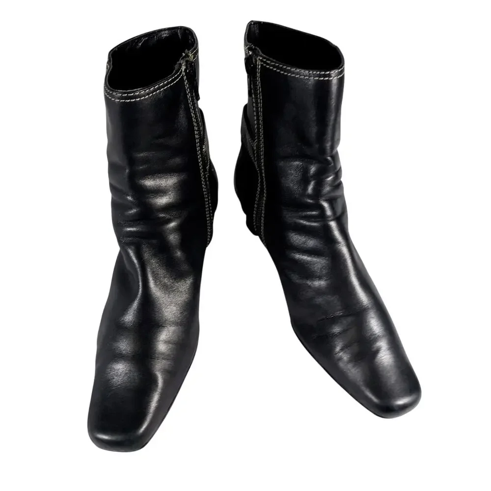 CHADWICKS! BLACK GENUINE LEATHER MODIFIED SQUARE TOE, BUCKLE, ZIP BOOTS! SZ 8M